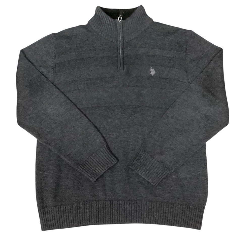 U.S. Polo Assn. Men's Large Charcoal Gray Quarter-Zip Textured Knit Sweater
